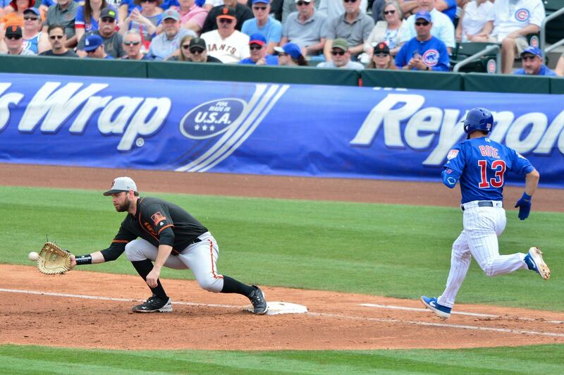 San Francisco Giants first baseman Brandon Belt (9) at Sloan Park. The Giants are worth $3.1 billion. USA TODAY Sports