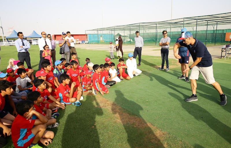 Gary Kirsten took time out to provide some coaching tips to the youngsters at the Zayed Cricket Academy in Abu Dhabi on Tuesday. Photos courtesy Abu Dhabi Sports Council.