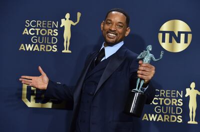 Will Smith, won the award for Outstanding Performance by a Male Actor in a Leading Role for 'King Richard' at the Screen Actors Guild Awards. AP