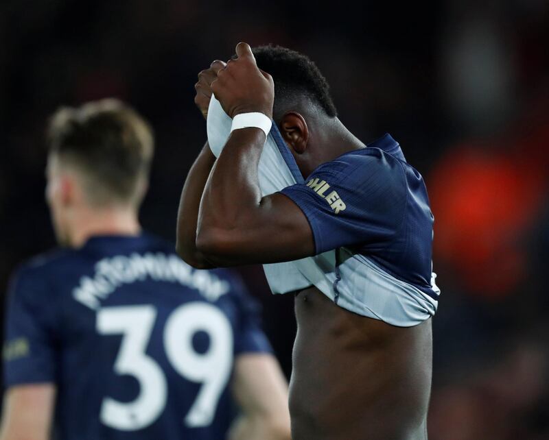 Soccer Football - Premier League - Southampton v Manchester United - St Mary's Stadium, Southampton, Britain - December 1, 2018   Manchester United's Paul Pogba looks dejected at the end of the match    REUTERS/Eddie Keogh    EDITORIAL USE ONLY. No use with unauthorized audio, video, data, fixture lists, club/league logos or "live" services. Online in-match use limited to 75 images, no video emulation. No use in betting, games or single club/league/player publications.  Please contact your account representative for further details.