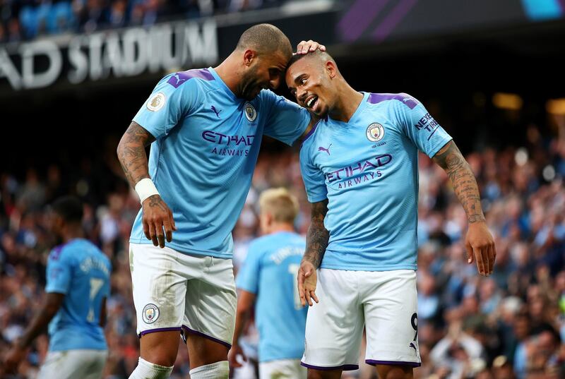 Gabriel Jesus of Manchester City celebrates after scoring his sides third goal which is later disallowed by VAR during the Premier League match between Manchester City and Tottenham Hotspur at Etihad Stadium in Manchester, United Kingdom. Getty Images