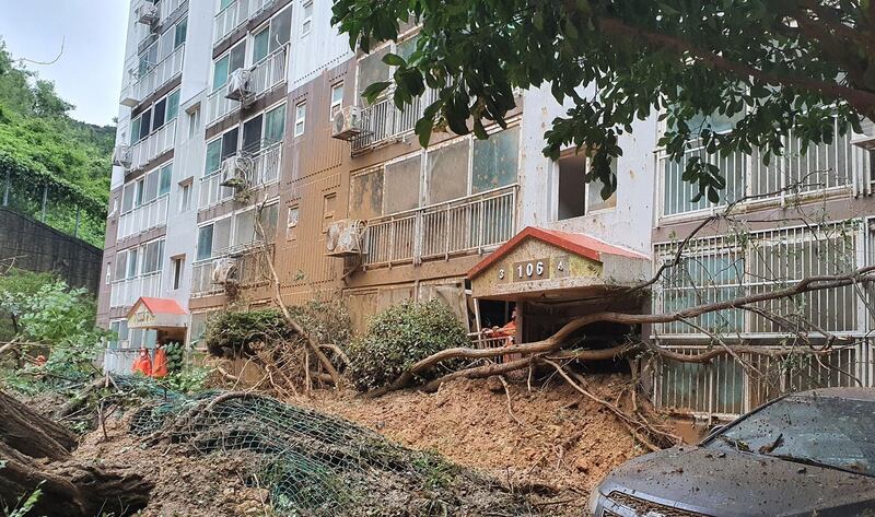 A landslide-hit apartment in Geoje, South Korea.  AFP