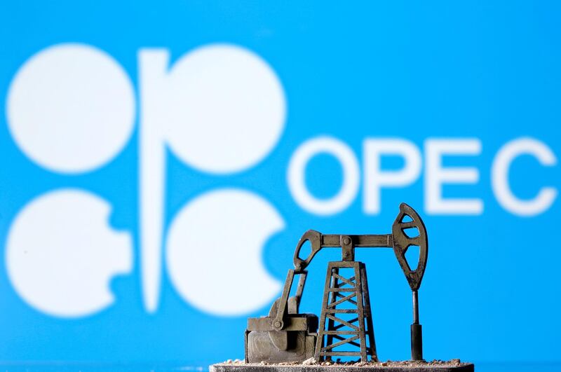 FILE PHOTO: A 3D printed oil pump jack is seen in front of the OPEC logo in this illustration picture, April 14, 2020. REUTERS/Dado Ruvic/Illustration/File Photo