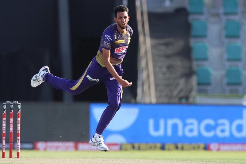 Prasidh Krishna of Kolkata Knight Riders bowls during match 42 of season 13 of the Dream 11 Indian Premier League (IPL) between the Kolkata Knight Riders and the Delhi Capitals at the Sheikh Zayed Stadium, Abu Dhabi  in the United Arab Emirates on the 24th October 2020.  Photo by: Pankaj Nangia  / Sportzpics for BCCI