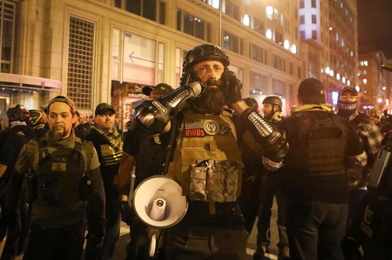 Members of the far-right group Proud Boys prepare to march to protest the results of the election, in Washington, US. Reuters