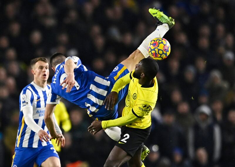 Brighton & Hove Albion's Neal Maupay in action with Chelsea's Antonio Rudiger. Reuters
