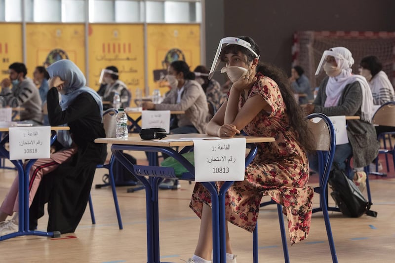 Students take Baccalaureate exams in Ibn Rushd sports hall in Rabat, Morocco. EPA