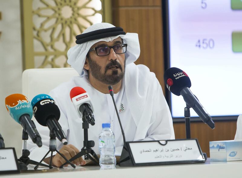 Abu Dhabi, United Arab Emirates-  Hassan Ibrahim Al Hammadi, Minister of Education at the briefing on corona virus at the National Emergency Crisis and Disaster Management Authority.   Leslie Pableo for The National