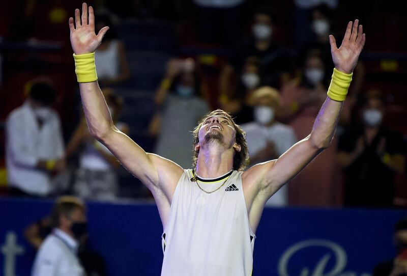 Alexander Zverev celebrates after defeating Stefanos Tsitsipas. AFP