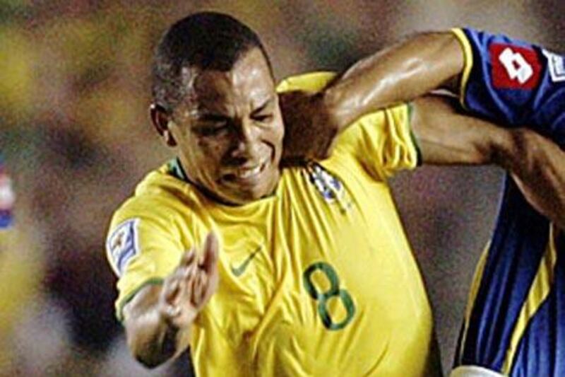 Gilberto Silva, left, in action against Colombia during Brazil's World Cup qualifying campaign.