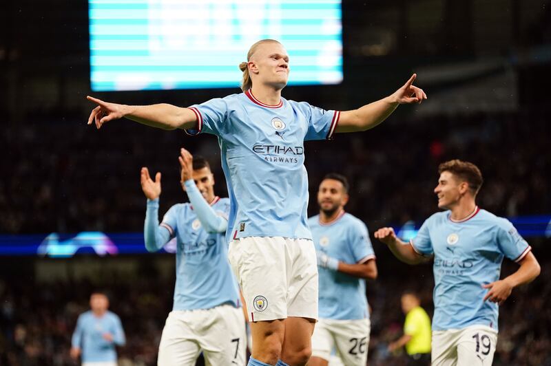 Erling Haaland celebrates his opening goal. PA