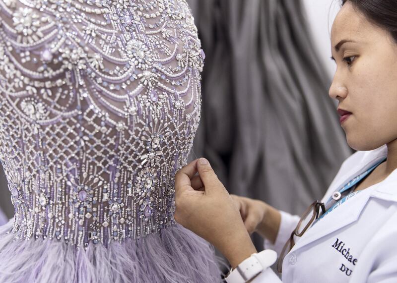 DUBAI, UNITED ARAB EMIRATES - JULY 25 2019. Dubai-based Filipino designer Michael Cinco’s atelier in Dubai Design District.

(Photo by Reem Mohammed/The National)
 
Reporter: EMMA
Section: LX