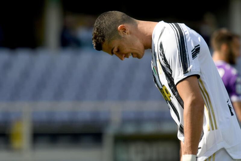 Juventus star Cristiano Ronaldo looks downcast against Fiorentina. EPA