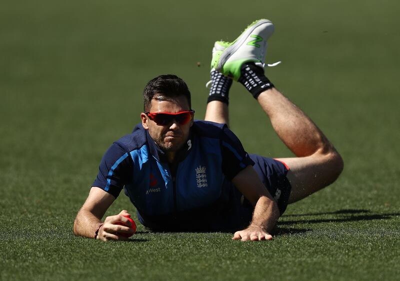 ADELAIDE, AUSTRALIA - NOVEMBER 07:  James Anderson of England fields during an England Ashes series nets session at Adelaide Oval on November 7, 2017 in Adelaide, Australia.  (Photo by Ryan Pierse/Getty Images)