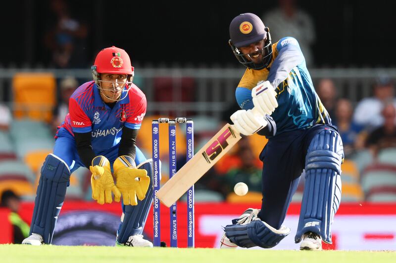 Dhananjaya de Silva bats during the T20 World Cup match between Afghanistan and Sri Lanka. AP