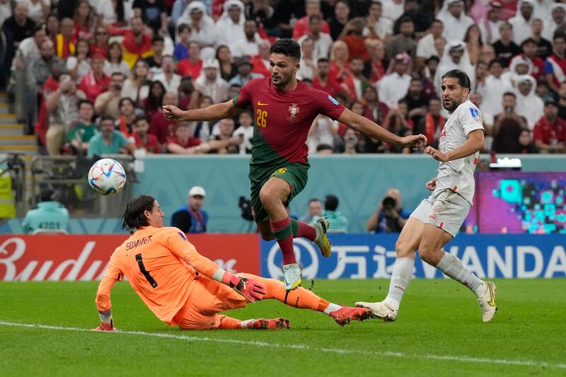 Goncalo Ramos scores Portugal's fifth goal. AP