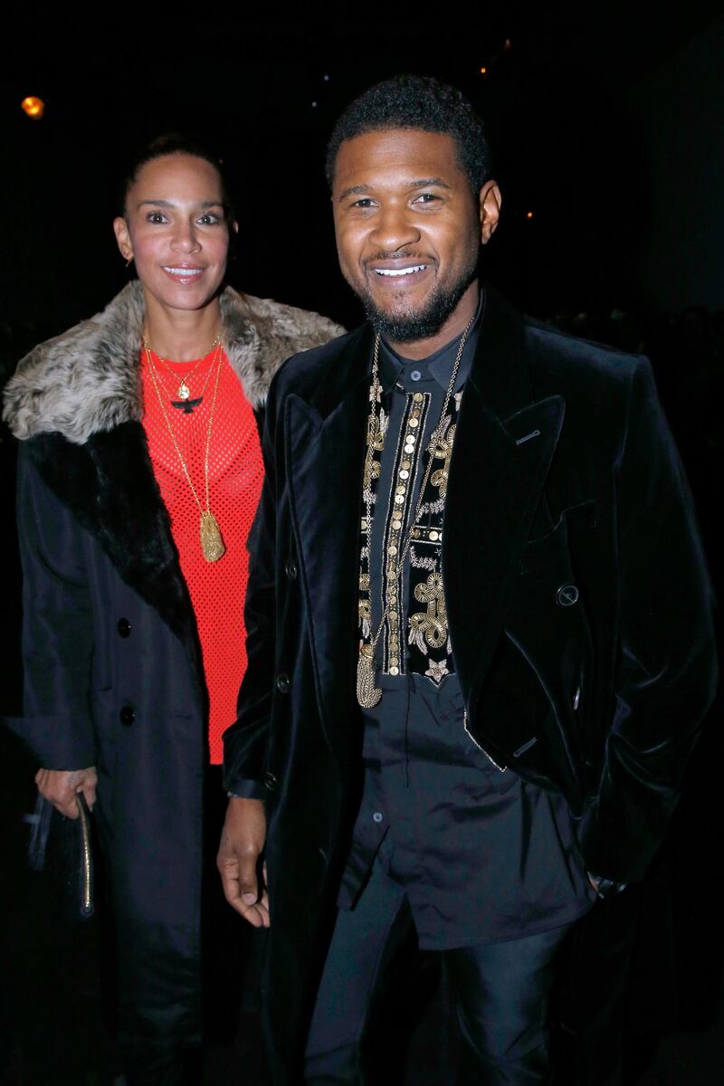 PARIS, FRANCE - JANUARY 20:  Singer Usher and his wife Grace Miguel attend the Berluti Menswear Fall/Winter 2017-2018 show as part of Paris Fashion Week on January 20, 2017 in Paris, France.  (Photo by Bertrand Rindoff Petroff/Getty Images)
