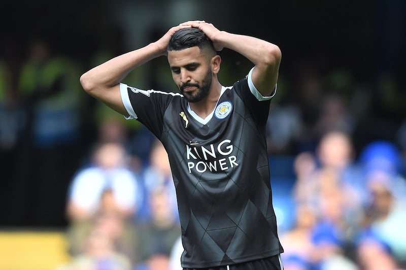 LONDON, ENGLAND - MAY 15:  Riyad Mahrez of Leicester reacts after a missed chance during the Barclays Premier League match between Chelsea and Leicester City at Stamford Bridge on May 15, 2016 in London, England.  (Photo by Michael Regan/Getty Images)
