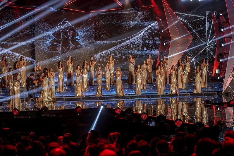 Contestants pose during the Miss Lebanon 2018 beauty pageant at forum De Beyrout in Beirut, Lebanon. EPA