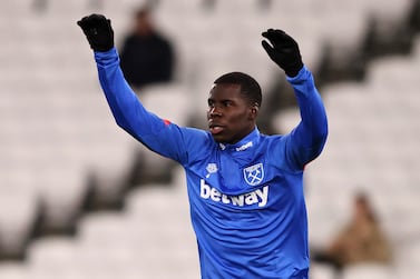 LONDON, ENGLAND - FEBRUARY 08: Kurt Zouma of West Ham United warms up prior to the Premier League match between West Ham United and Watford at London Stadium on February 08, 2022 in London, England. (Photo by Marc Atkins / Getty Images)