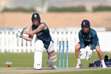 England batter and captain Ben Stokes during a training session before their upcoming test tour of India. Abu Dhabi Sports Hub, Abu Dhabi. Chris Whiteoak / The National