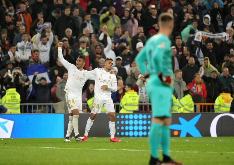 Real Madrid's Mariano Diaz (C) celebrates. EPA