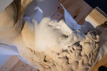 The 3D-printed copy of Michelangelo's 'David' statue at a laboratory in Florence. The reproduction will be flown to Dubai to be displayed at the Expo. EPA