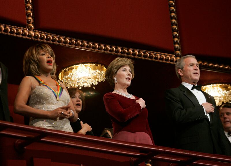 From right, President George Bush, first lady Laura Bush and Turner at the 2005 Kennedy Centre Honours Gala in Washington. AP