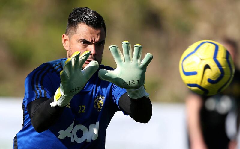 MALAGA, SPAIN - FEBRUARY 10: (EXCLUSIVE COVERAGE) Sergio Romero of Manchester United in action during a first team training session on February 10, 2020 in Malaga, Spain. (Photo by Matthew Peters/Manchester United via Getty Images)