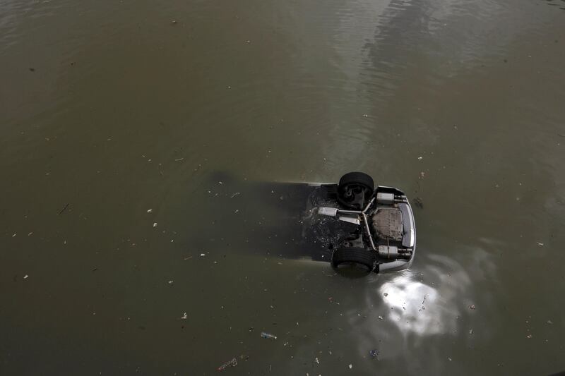 A vehicle is seen floating on the sea after Typhoon Hato hits Macau, China. Tyrone Siu / Reuters