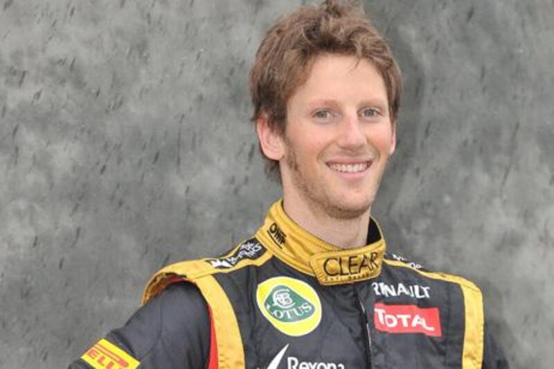 Lotus-Renault driver Romain Grosjean of France poses for the official driver's portrait ahead of Formula One's Australian Grand Prix in Melbourne on March 15, 2012. Formula One's Australian Grand Prix will be held on March 18.  IMAGE RESTRICTED TO EDITORIAL USE   AFP PHOTO / Paul CROCK


