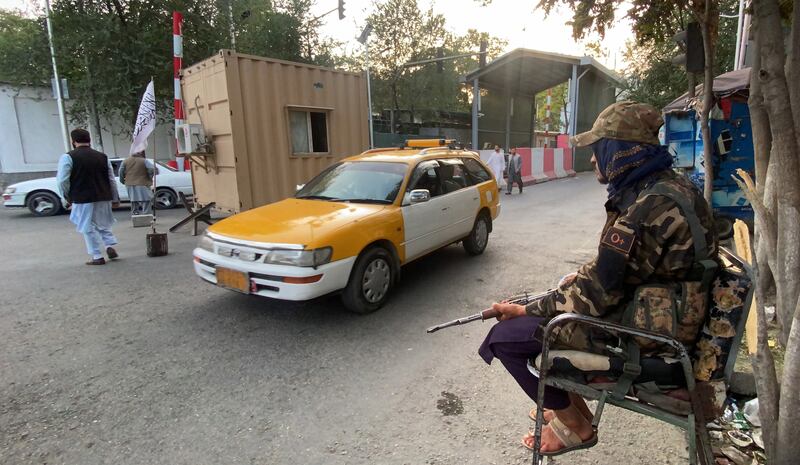 A Green Zone checkpoint manned by the Taliban. EPA