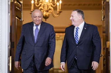 US Secretary of State Mike Pompeo, right, with Egypt's Foreign Minister Sameh Shoukry at the US Department of State on December 9, 2019 in Washington, DC. AFP