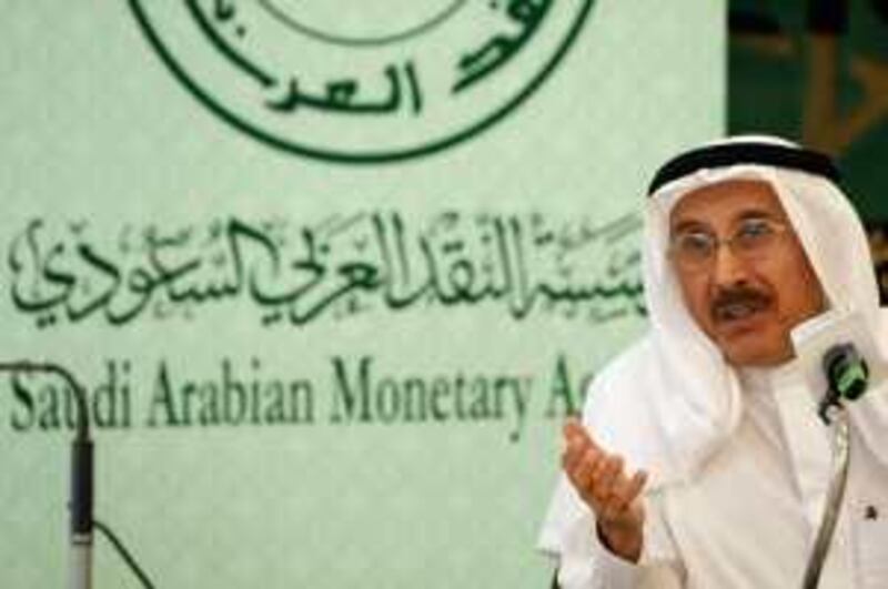 Saudi Arabia's central bank governor Hamad Saud al-Sayyari speaks during a news conference in Riyadh September 24, 2008. Saudi Arabia's central bank governor said on Wednesday there was no scarcity in liquidity in the world's top oil exporter and Saudi banks were in a good position to weather a global downturn. REUTERS/Fahad Shadeed   (SAUDI ARABIA) *** Local Caption ***  AMM111_SAUDI_0924_11.JPG