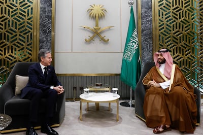 Saudi Crown Prince Mohammed bin Salman meets US Secretary of State Antony Blinken in Jeddah. AFP