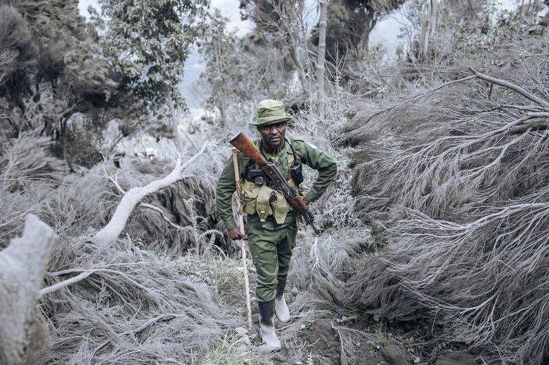 A ranger from the Virunga National Park climbs the slopes of Mount Nyiragongo volcano, north of Goma, the capital of North Kivu province in the Democratic Republic of the Congo. AFP