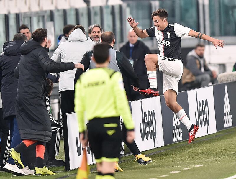 Juventus' Paulo Dybala celebrates scoring.  EPA