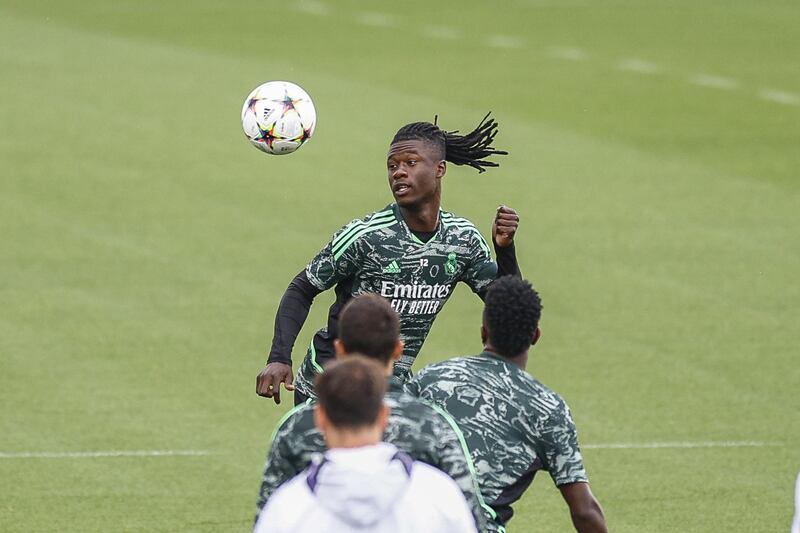 Real Madrid midfielder Eduardo Camavinga at training. EPA