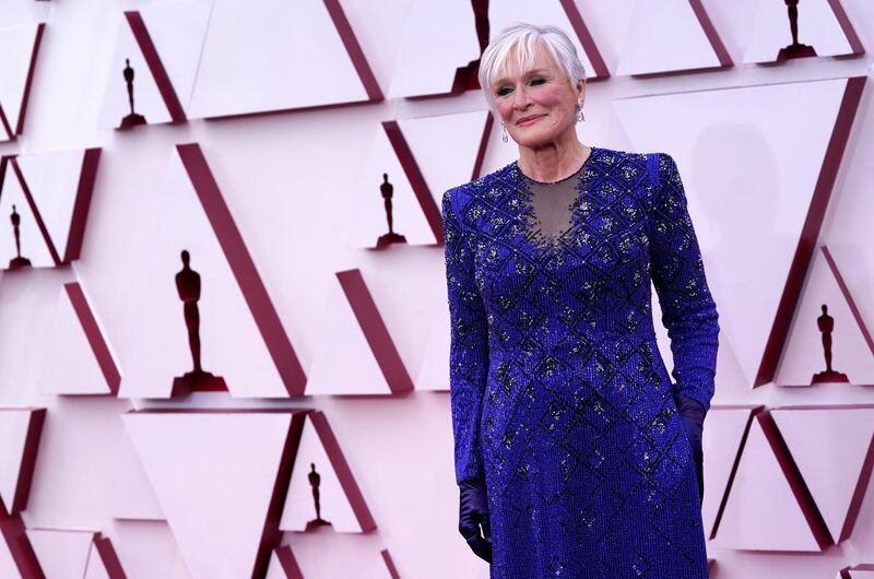 epa09159889 Glenn Close arrives for the 93rd annual Academy Awards ceremony at Union Station in Los Angeles, California, USA, 25 April 2021. The Oscars are presented for outstanding individual or collective efforts in filmmaking in 24 categories. The Oscars happen two months later than originally planned, due to the impact of the coronavirus COVID-19 pandemic on cinema.  EPA/Chris Pizzello / POOL *** Local Caption *** 55864152