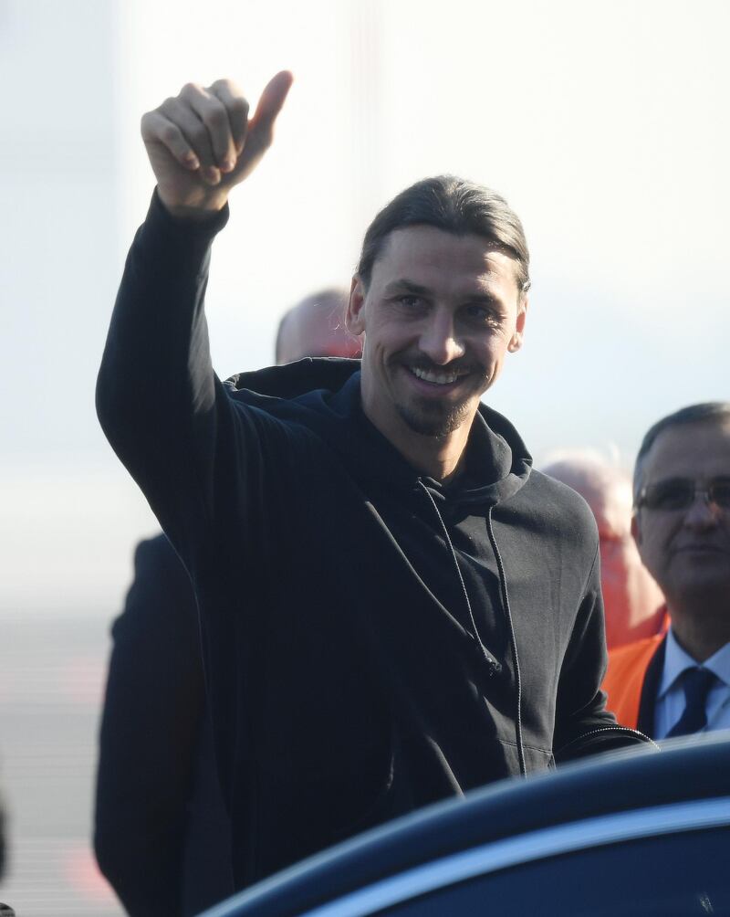 Zlatan Ibrahimovic arrives at the Ata Linate private airport in Milan ahead of signing for AC Milan. Reuters