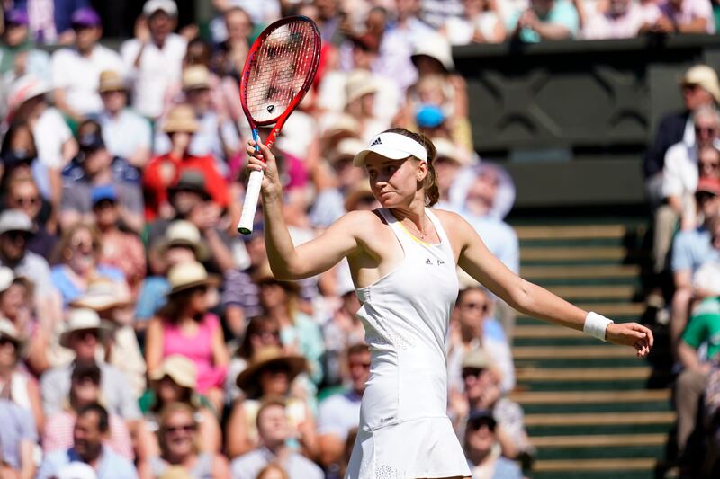 Kazakhstan's Elena Rybakina celebrates winning a point. AP