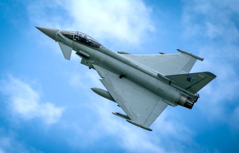 A Typhoon fighter jet flies above the Amari Airbase in Estonia. A squadron of RAF Typhoon jets are deployed on Operation Azotize as part of the UK's commitment to Nato's Baltic Air policing mission. All photos: PA