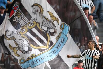 Soccer Football - Premier League - Newcastle United v Tottenham Hotspur - St James' Park, Newcastle, Britain - August 11, 2018   Newcastle United's Joselu celebrates scoring their first goal    REUTERS/Scott Heppell    EDITORIAL USE ONLY. No use with unauthorized audio, video, data, fixture lists, club/league logos or "live" services. Online in-match use limited to 75 images, no video emulation. No use in betting, games or single club/league/player publications.  Please contact your account representative for further details.