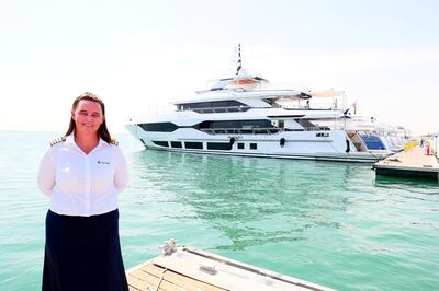 Patricia Caswell, the only female boat captain in the UAE, one of only a few hundred worldwide at the Gulf Craft in Umm Al Quwain on April 28,2021. Pawan Singh / The National