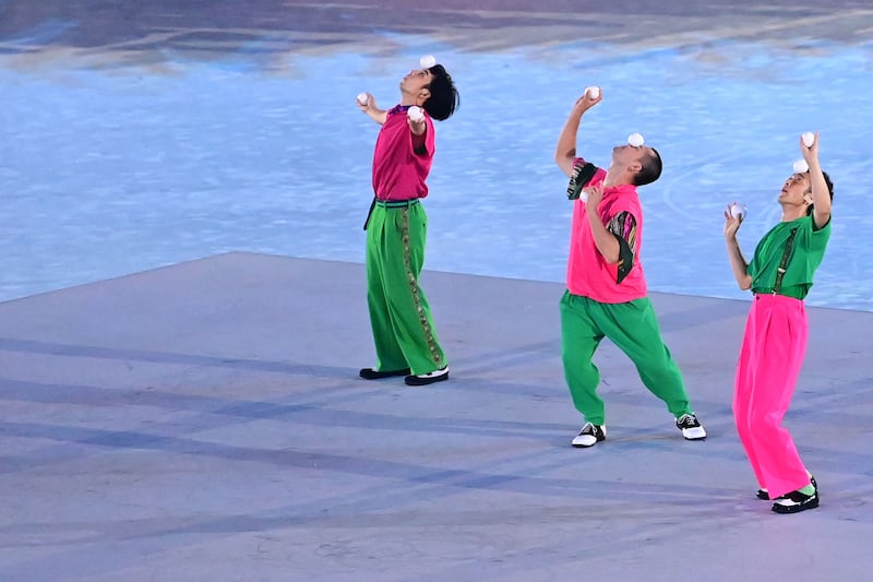 Performers take part in the closing ceremony of the Tokyo 2020 Olympic Games.