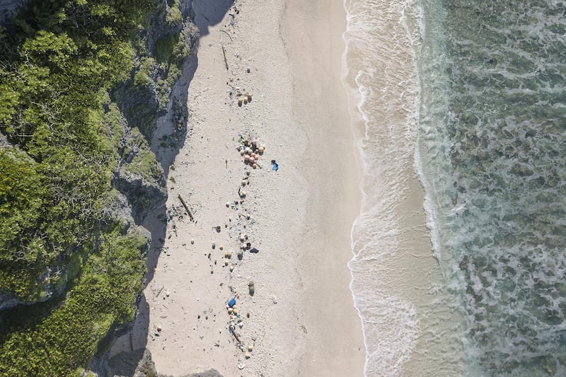 09062019 News Photo: Iain McGregor/STUFF
Henderson Island expedition.
Rubbish at the high tide mark of the east beach.