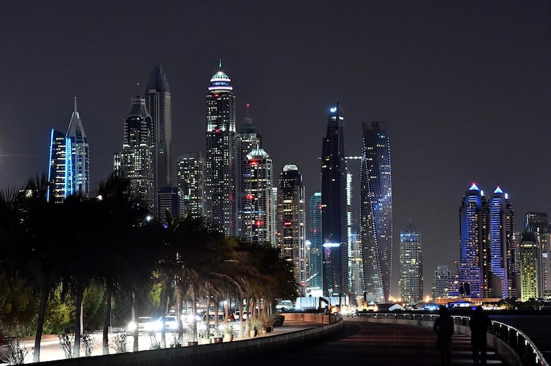 A picture taken on January 11, 2018 shows the skyline of the Dubai Marina. / AFP PHOTO / GIUSEPPE CACACE