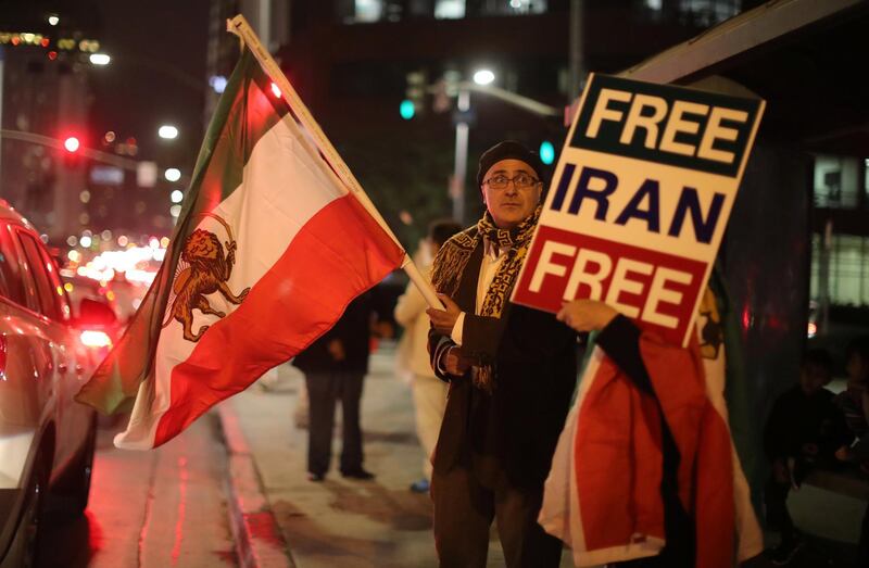 People protest in Los Angeles, California, U.S., in support of anti-government protesters in Iran,  January 3, 2018. REUTERS/Lucy Nicholson