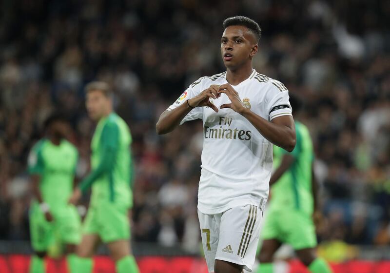Rodrygo celebrates after scoring Real Madrid's first goa. Getty