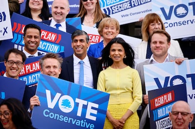 Rishi Sunak and his wife Akshata Murty at the launch of the Conservative election manifesto. Getty Images 